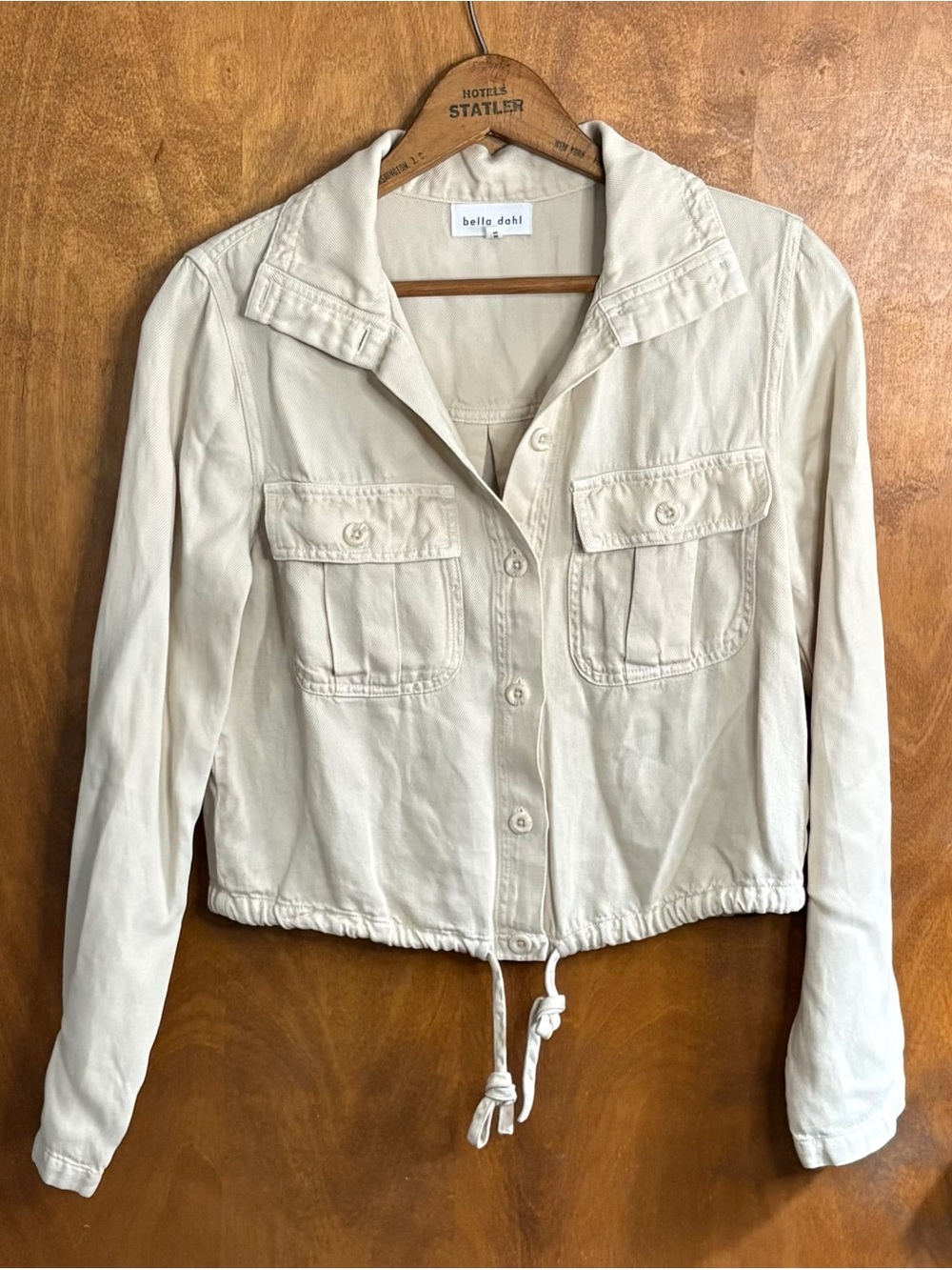 Bella Dahl Cream Button Up Linen Blend Trucker Jacket Preppy Academia Utility XS